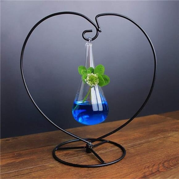 Black Heart Iron Ornament Display Stand Hanging Air Plant Terrarium Holder - Picture 2 of 7